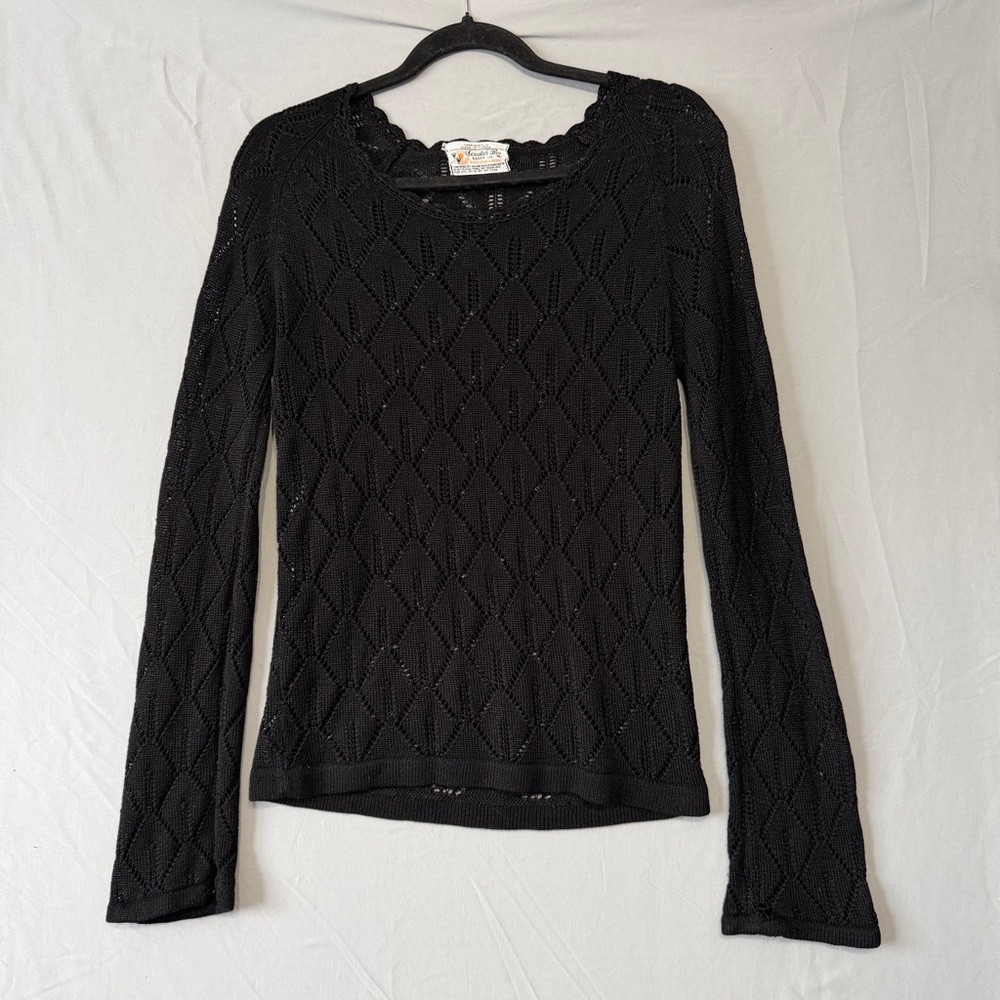 Vtg Sweater Bee by Banff Womens Open Knit Sweater M Black Fairy Grunge Witchy